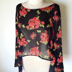 Ali & Kris Sheer Black Floral Top M Whimsygoth Witchy Gothic Romance Dark Fairy